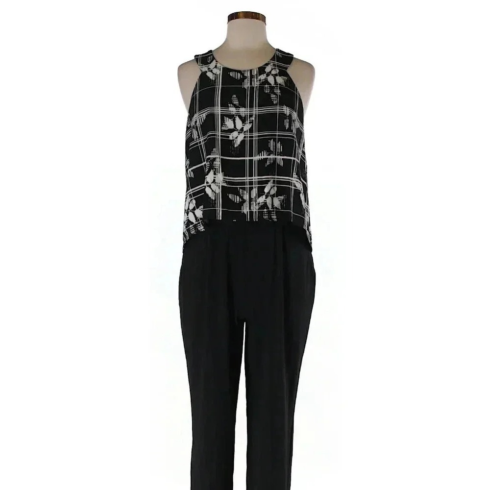 Cynthia Rowley Womens Black White‎ Floral Plaid Sleeveless Jumpsuit Size 8 NEW